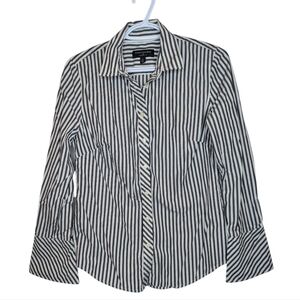 Banana Republic Black & White Striped Button Down Tailored Fit Flare Wrist Sz 6